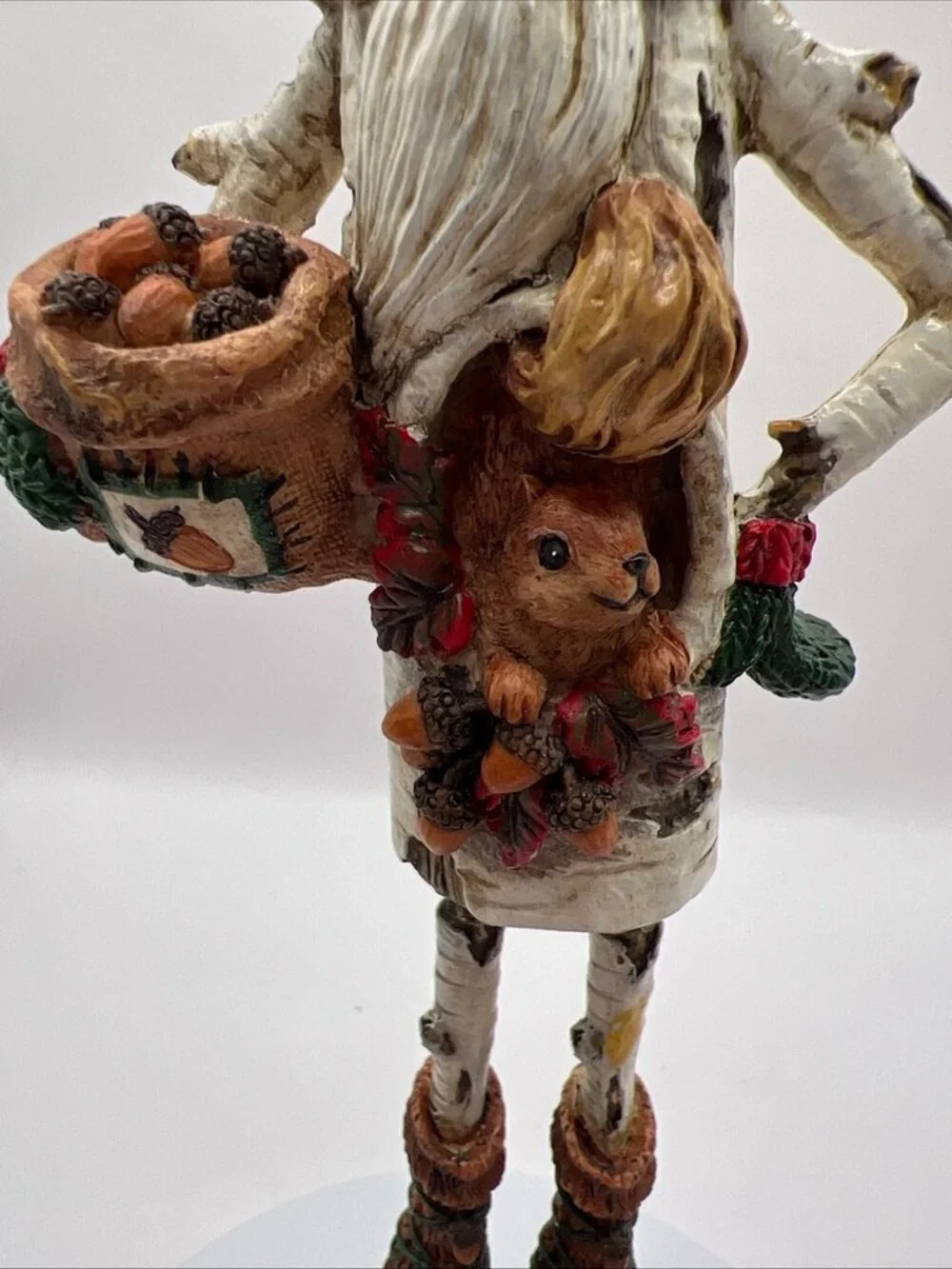 Kurt Adler Hinged Leg Santa Christmas Ornament Squirrel Acorn Birch Tree Trunk